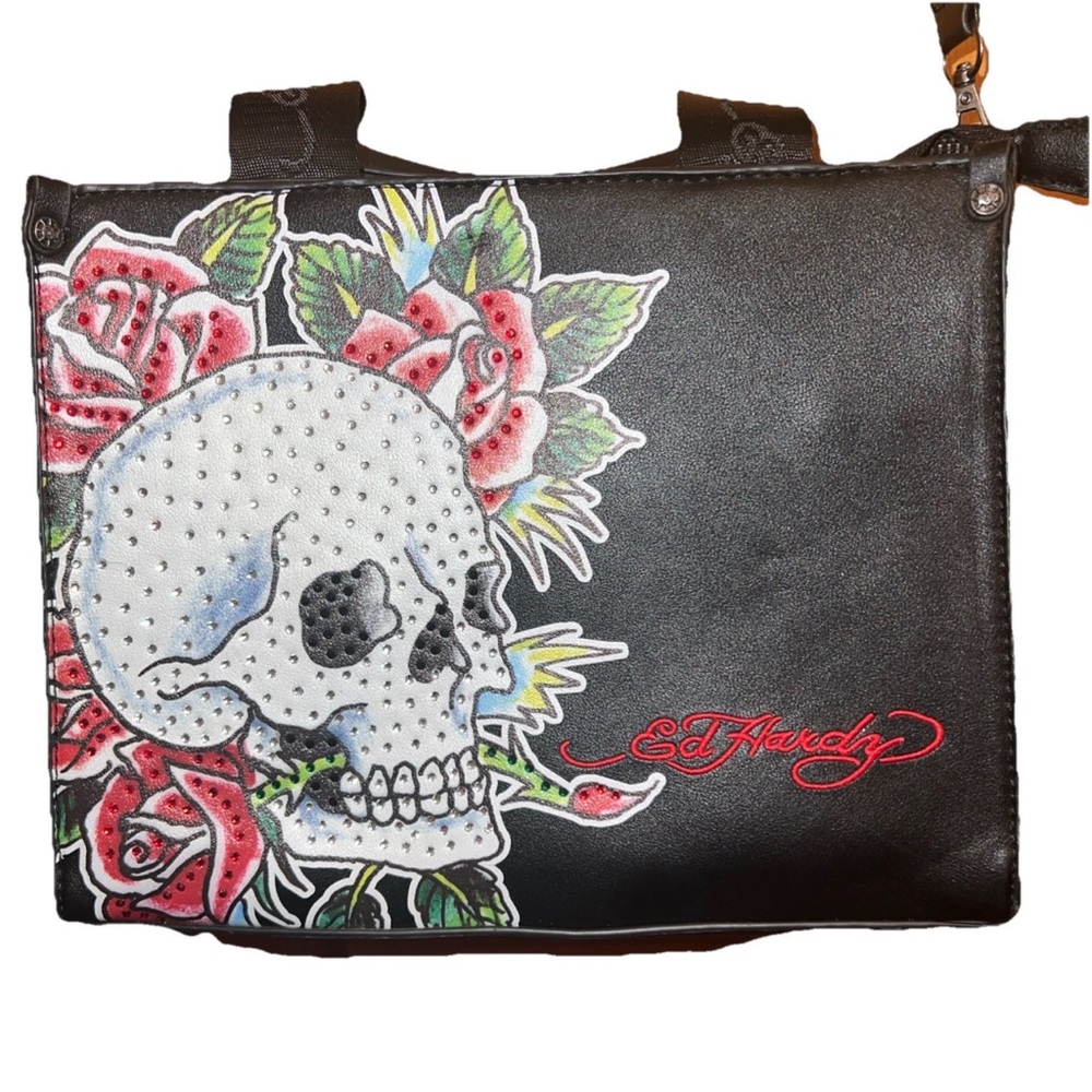 Ed Hardy Black and Red Skull Shoulder Bag - Picture 1 of 7